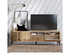 Meuble TV en bois "Ross" - 180 x 35 x 52 cm - Chêne