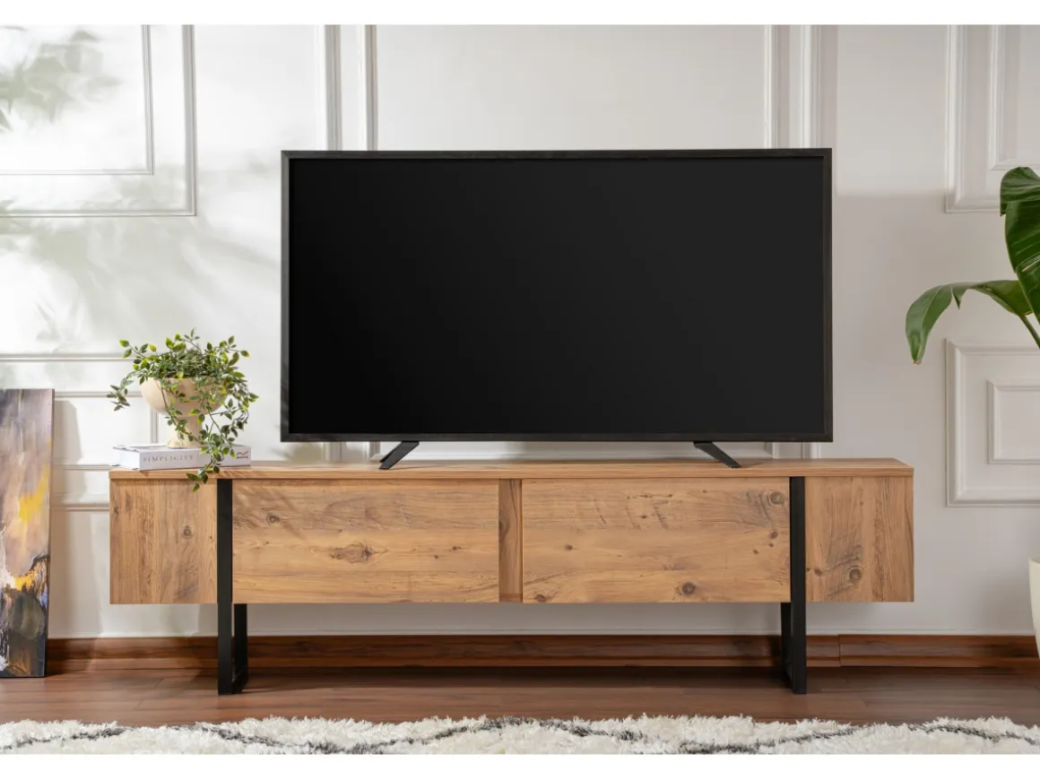 Meuble TV en bois "Serenity" 180 x 30 x 50 cm - Pin atlantique