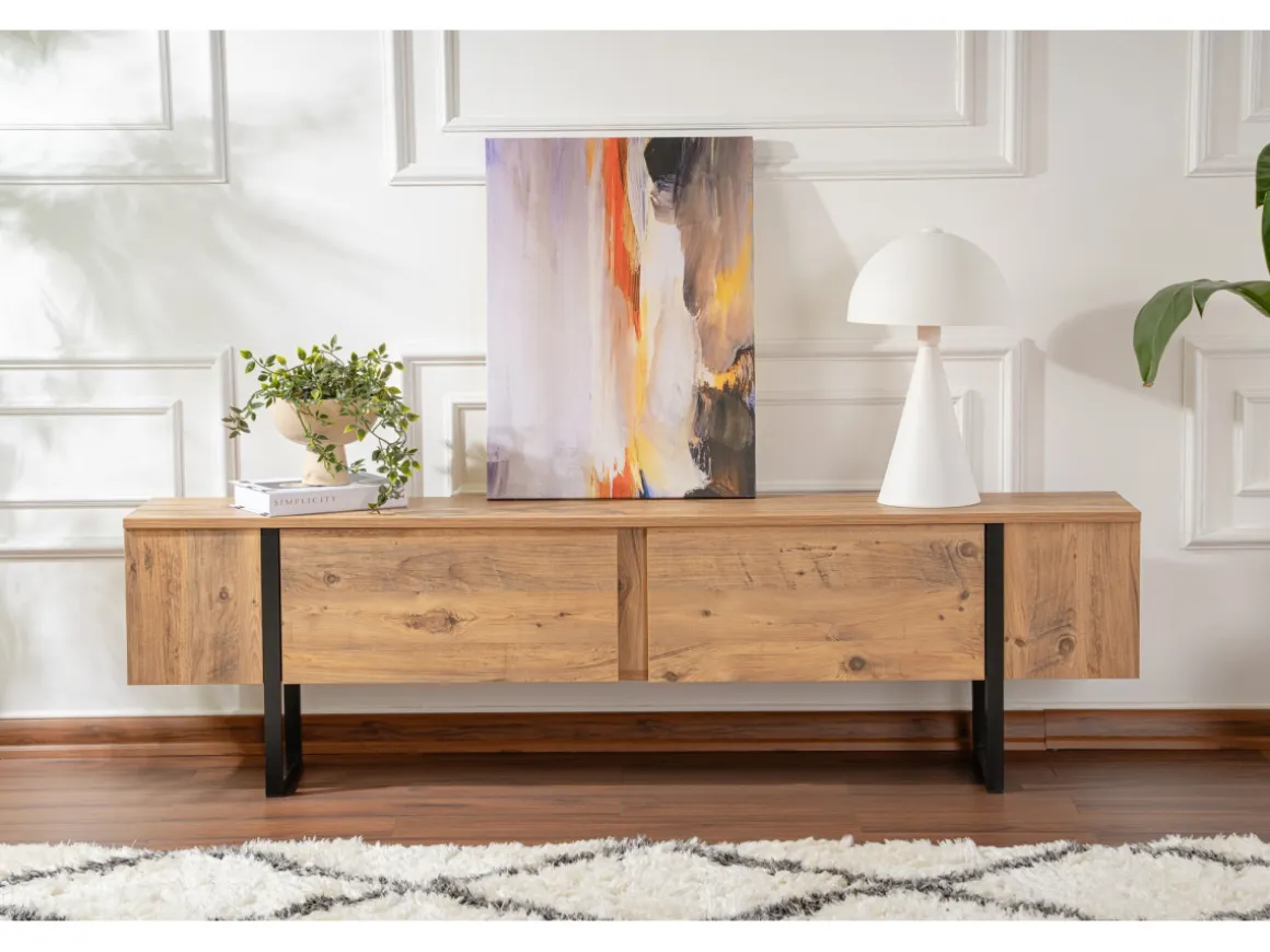 Meuble TV en bois "Serenity" 180 x 30 x 50 cm - Pin atlantique