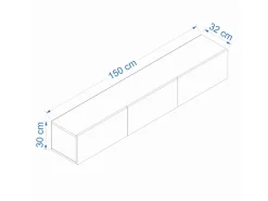 Meuble TV en bois "West" - 150 x 32 x 30 cm - Pin blanc de l'Atlantique