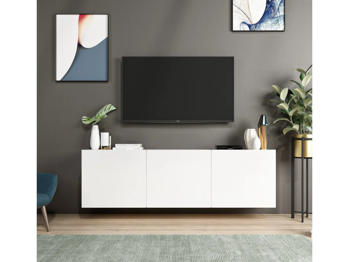 Meuble TV en bois "White" - 150 x 31 x 44 cm - Blanc