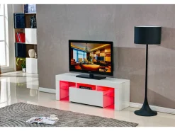 Meuble TV LED "Borda" - 130 x 34 x 45 cm - Blanc laqué