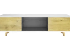 Meuble TV LED "Inna" - 140 x 42 x 45 cm - Blanc/Chêne