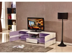 Meuble TV LED "Vida' - 177 x 39 x 45 cm - Blanc laqué