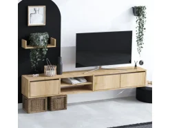 Meuble TV suspendu avec étagère murale en bois 