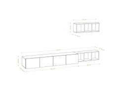 Meuble TV suspendu avec étagère murale en bois "Pia"- 215 x 32 x 25 cm - Blanc