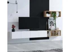Meuble TV suspendu avec étagère murale en bois 