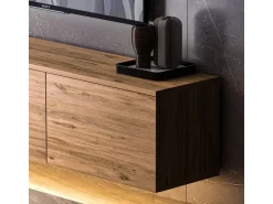 Meuble TV suspendu en bois avec éclairage LED "Neon illuminated" - 160 x 32 x 35 cm - Marron