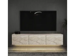 Meuble TV suspendu en bois avec éclairage LED 