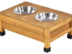Niche pour chien en bois avec mangeoire et boite de rangement 