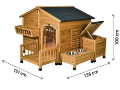 Niche pour chien en bois avec mangeoire et boite de rangement 