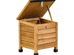 Niche pour chien en bois avec mangeoire et boite de rangement 