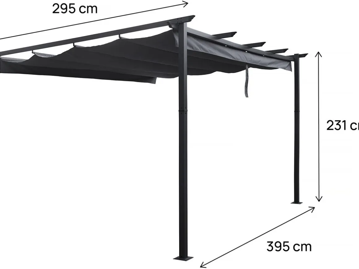 Pergola adossée en aluminium avec toit rétractable- 3 x 4 m - Gris