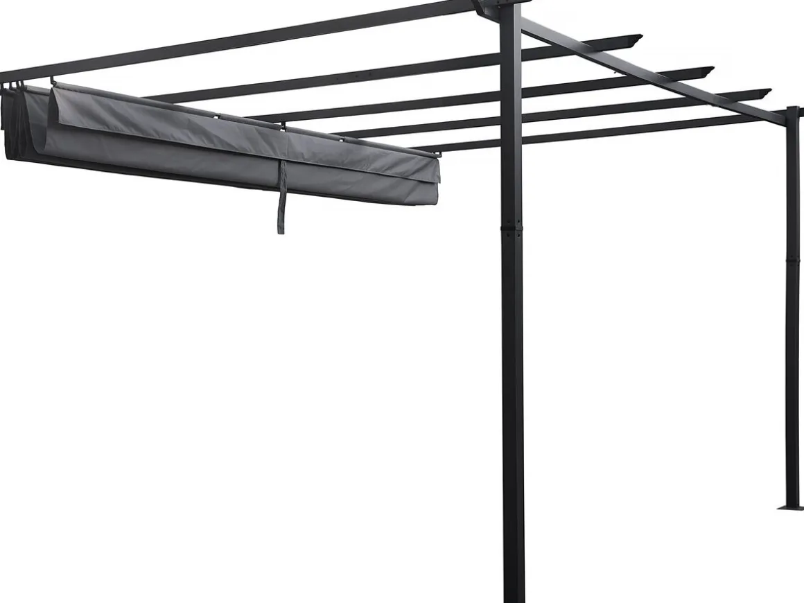 Pergola adossée en aluminium avec toit rétractable- 3 x 4 m - Gris