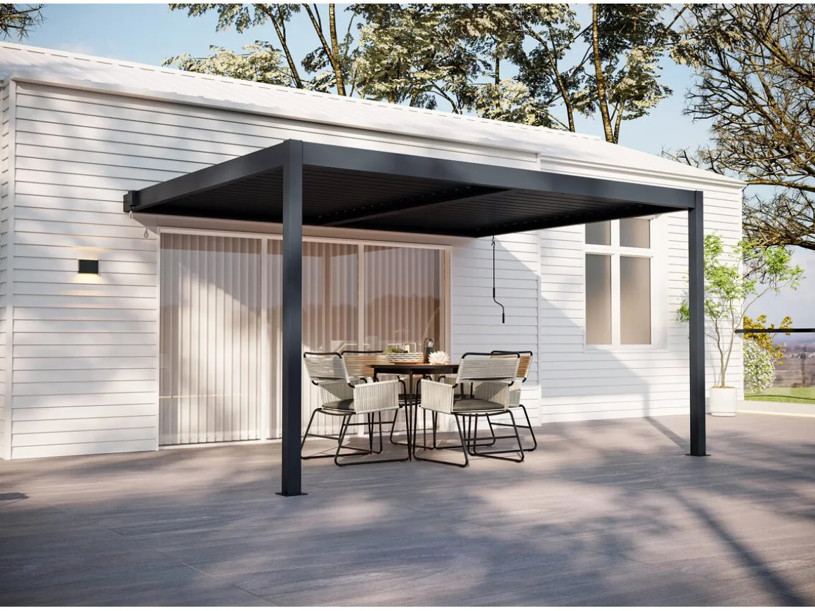 Pergola adossée en aluminium "Windsor" - Gris anthracite - 3 x 4 m