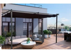 Pergola adossée en métal avec toit rétractable -  3 x 4 m - Gris anthracite