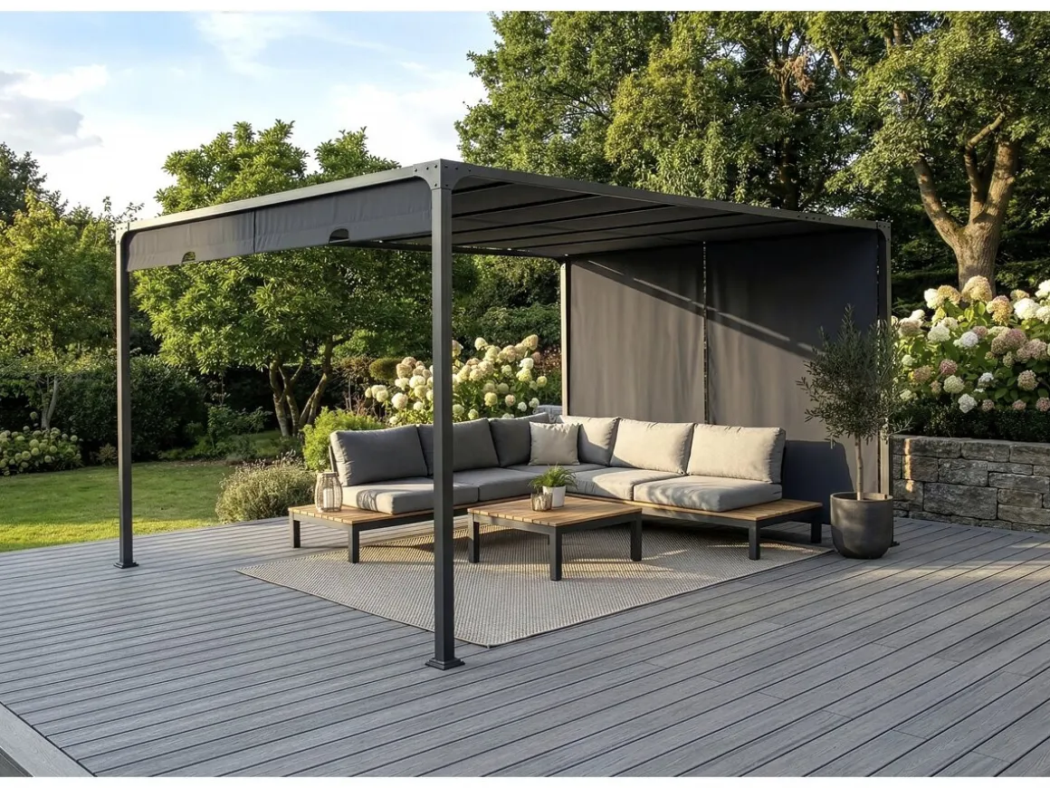 Pergola avec toit coulissant en métal "Courtenay" - 3 x 4 m - Gris