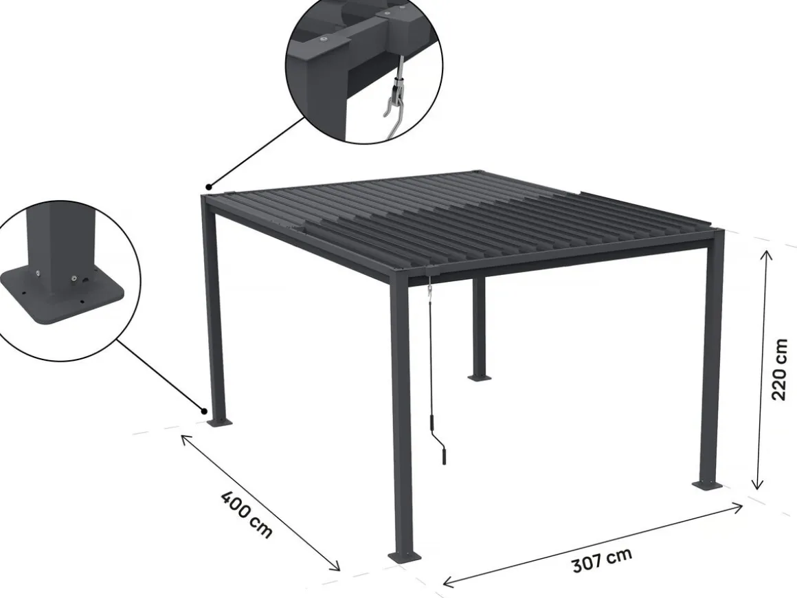 Pergola bioclimatique autoportante avec lames orientables "Howard" - 3 x 4 m - Gris