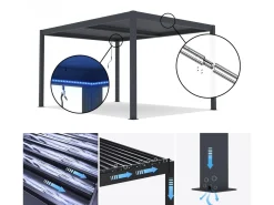 Pergola bioclimatique avec led "Windsor premium" en aluminium 3 x 4 - Gris