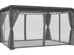 Pergola bioclimatique avec rideau et moustiquaire 
