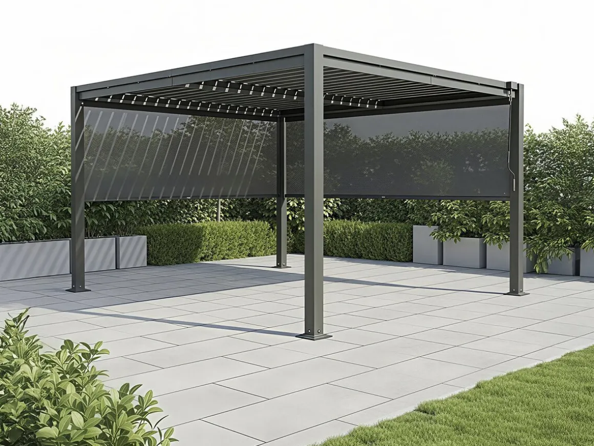 Pergola bioclimatique avec 2 stores en acier galvanisé "Howard" - 3 x 4 m - Gris