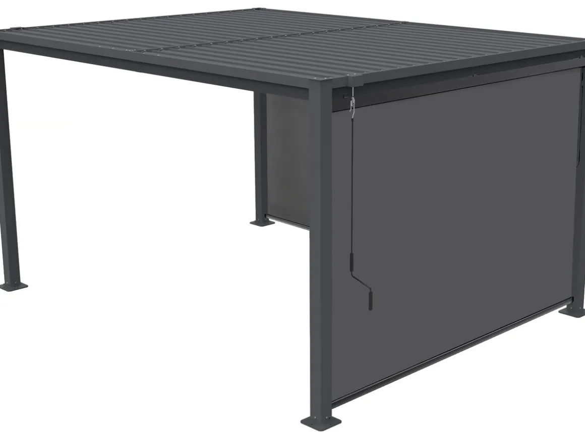 Pergola bioclimatique avec 2 stores en acier galvanisé "Howard" - 3 x 4 m - Gris