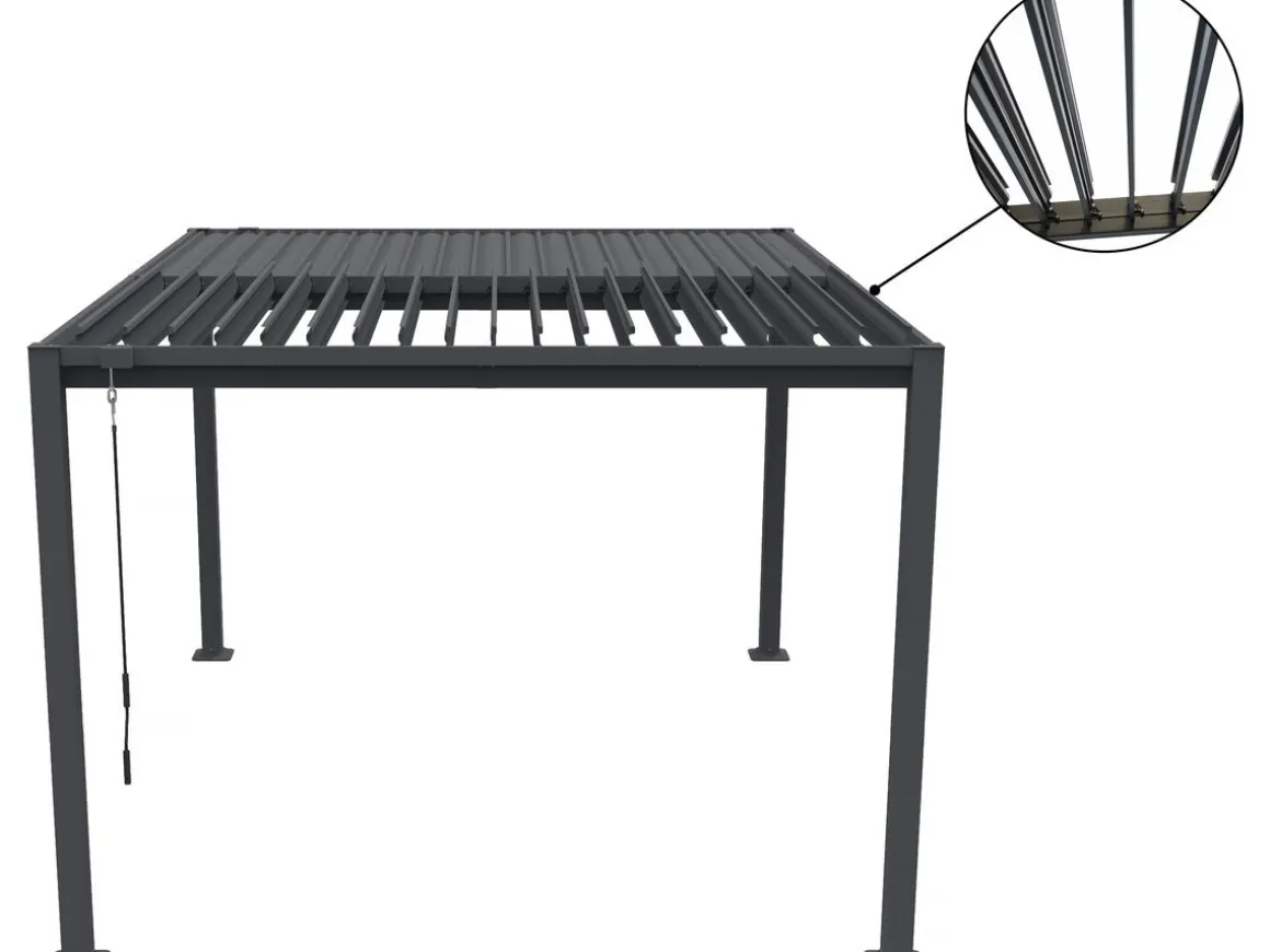 Pergola bioclimatique avec 2 stores en acier galvanisé "Howard" - 3 x 4 m - Gris