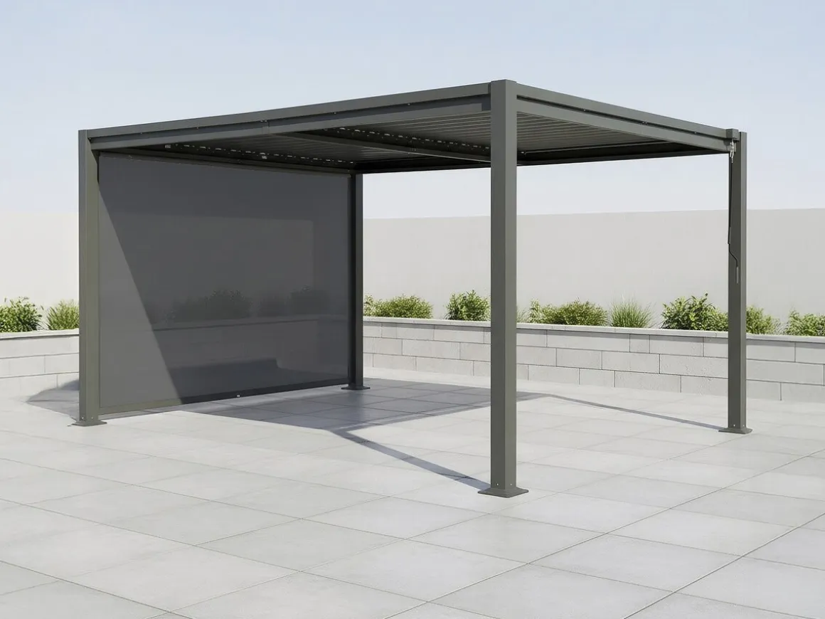 Pergola bioclimatique avec store en acier galvanisé "Howard" - 3 x 4 m - Gris