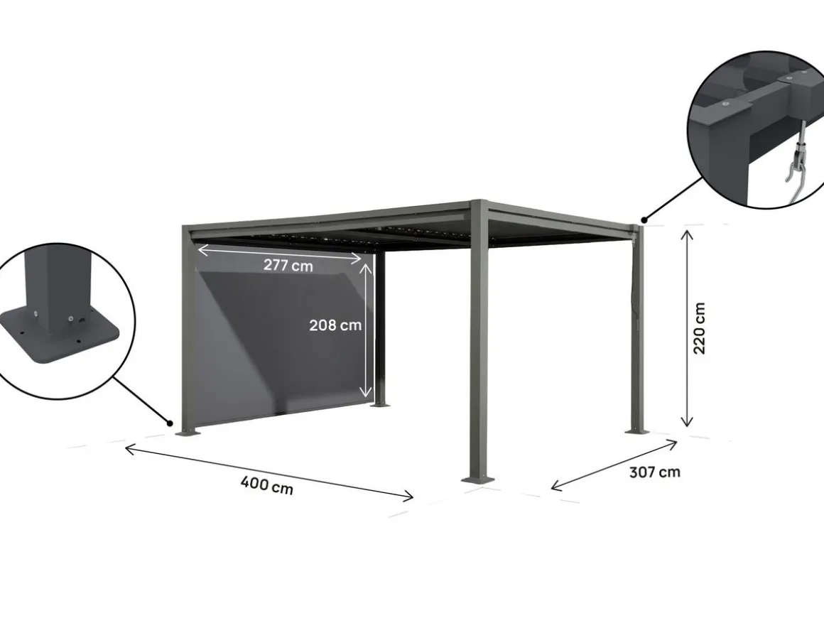 Pergola bioclimatique avec store en acier galvanisé "Howard" - 3 x 4 m - Gris
