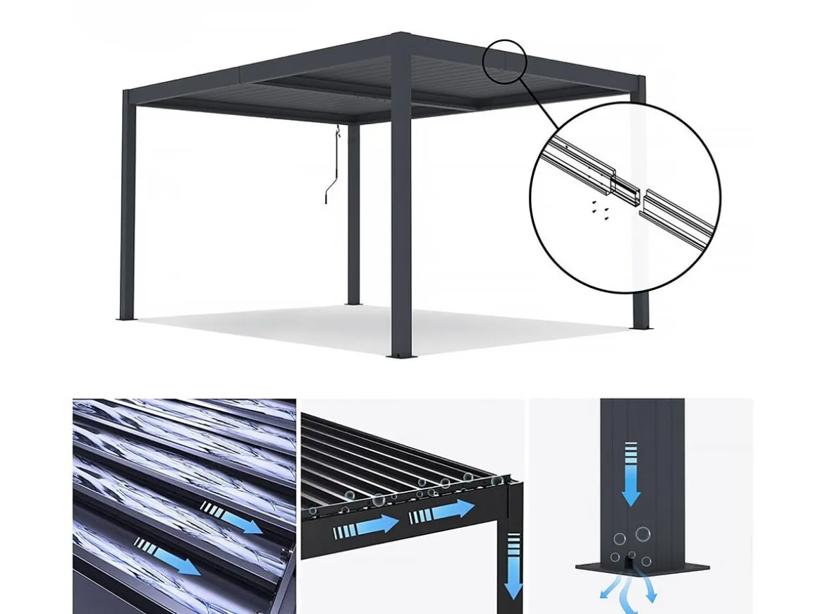 Pergola bioclimatique en aluminium "Windsor" - 3 x 4 m - Anthracite