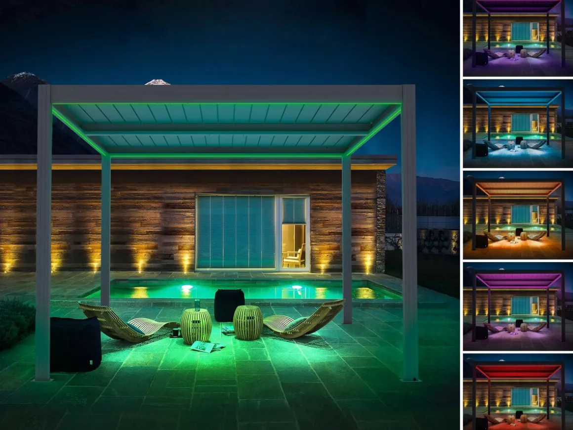 Pergola bioclimatique motorisé avec led "Windsor" en aluminium 3 x 4 - Gris