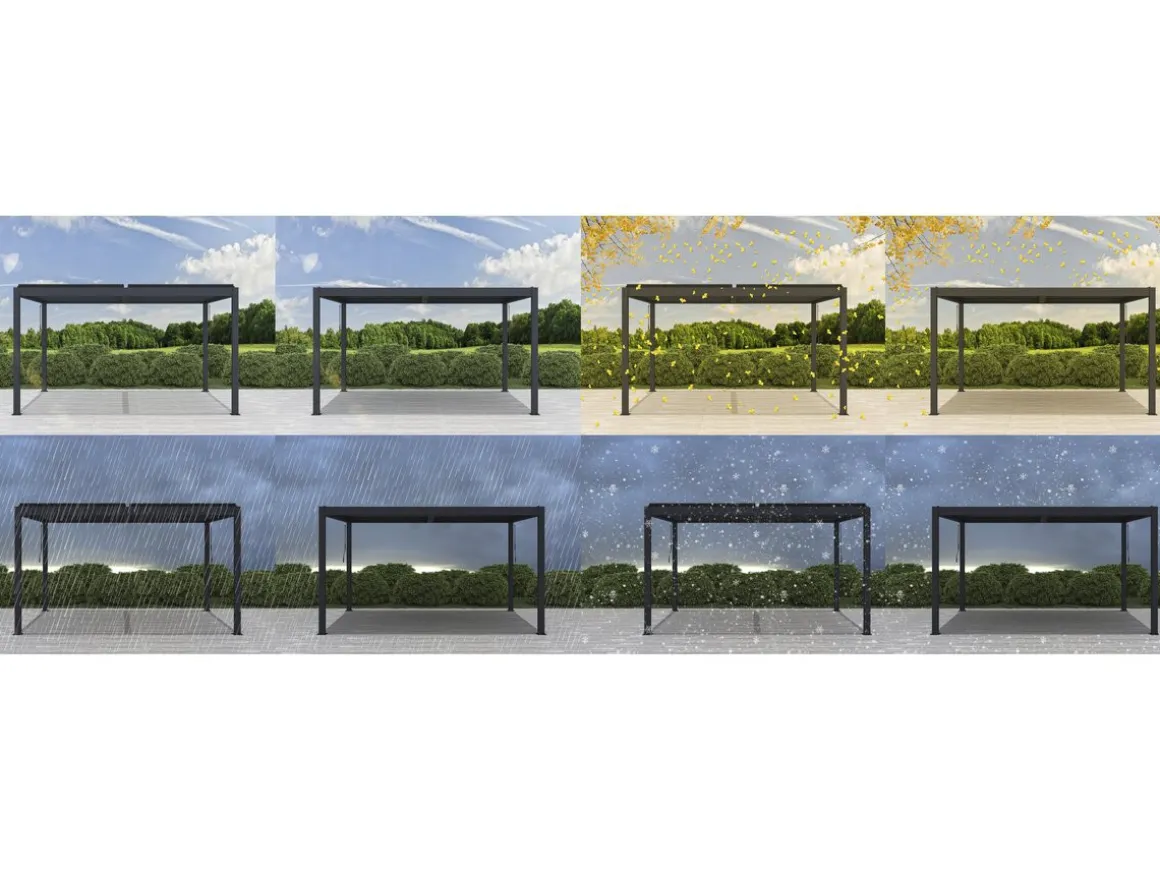Pergola bioclimatique motorisé avec led "Windsor" en aluminium 3 x 4 - Gris
