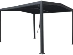 Pergola bioclimatique toit 2 pans "Victoria" en aluminium et métal- 3,5 x 4 m - Gris