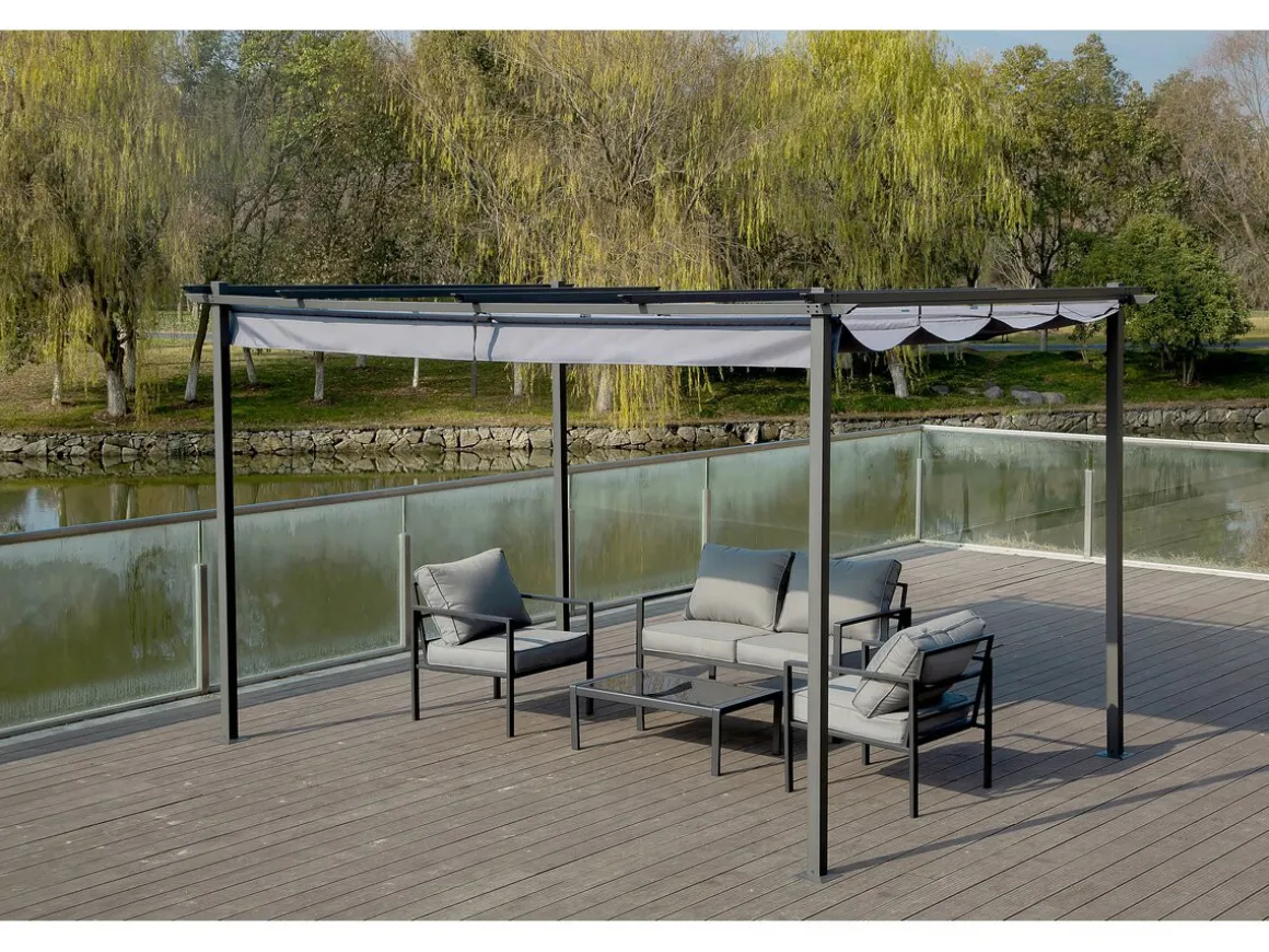 Pergola en aluminium avec toit rétractable - 3 x 4 m - Gris anthracite