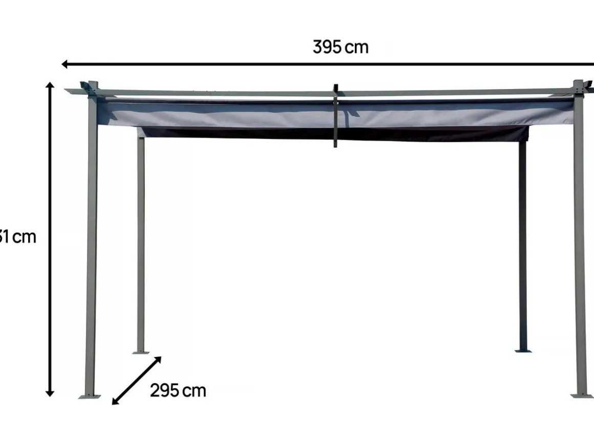 Pergola en métal avec toit rétractable - 3 x 4 m - Gris