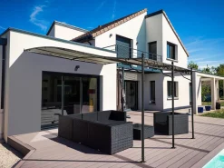 Pergola tonnelle adossée en métal - 3 x 4 m - Beige