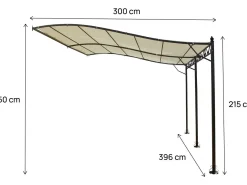 Pergola tonnelle adossée en métal - 3 x 4 m - Beige