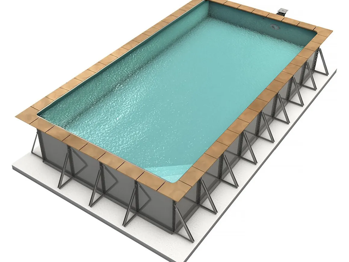 Piscine acier enterrée rectangle fond plat "Sunkit" - 8.00 x 4.00 x 1.40 m + Escalier d'angle intérieur