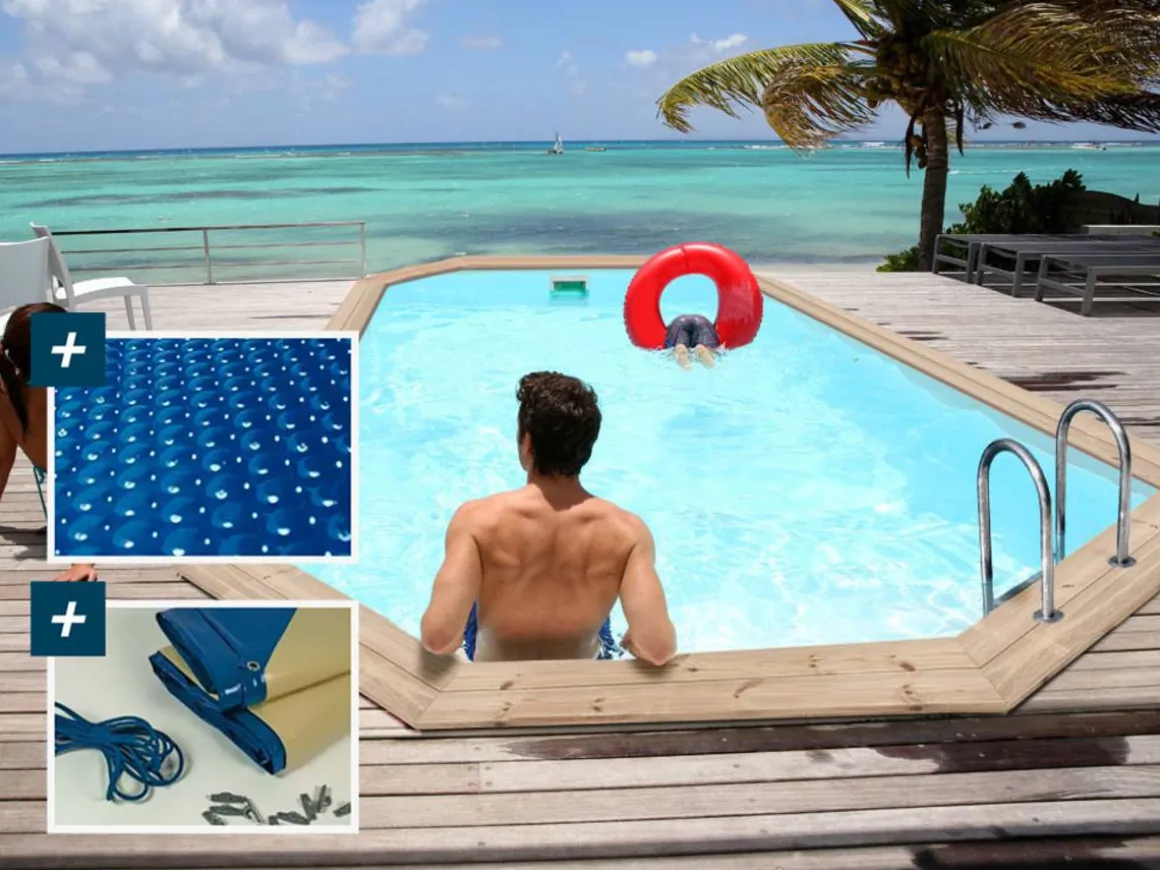 Piscine bois " Cordoue " - 3.48 x 2.15 x 1.18 m + Bâche à bulles 180 µ - Bâche hiver 280 g/m²
