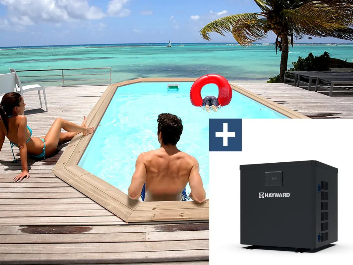 Piscine bois " Cordoue " - 3.48 x 2.15 x 1.18 m + Pompe à chaleur 3.5 kw/h