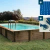 Piscine bois en kit rectangle " Tampa 145 " - 7.20 x 4.20 x 1.44 m -  Bâche à bulles  400 µ - Bâche hiver  280 g/m²