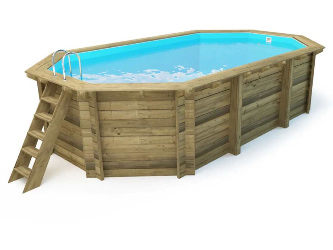 Piscine bois " Miami 145 " - 4.86 x 3.36 x 1.45 m + Bâche à bulles 180 µ + Bâche hiver 280 gr/m²