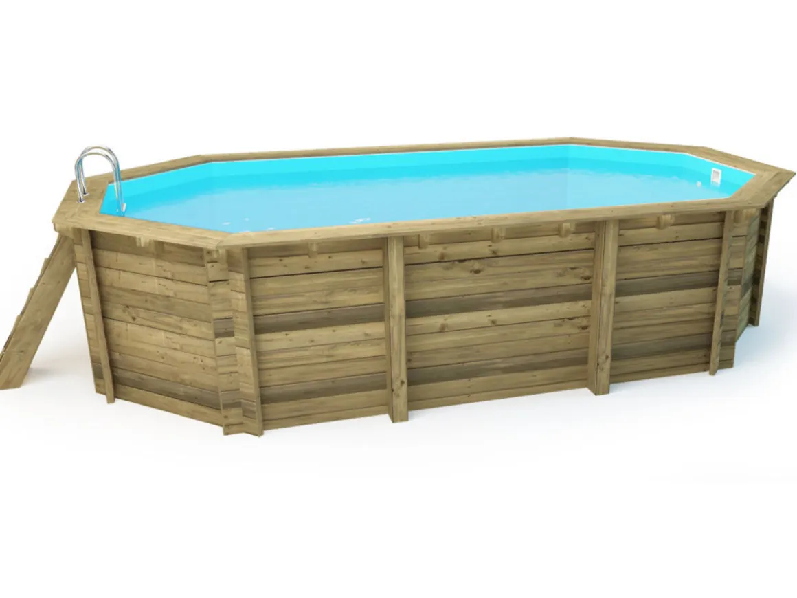 Piscine bois " Miami 145 " - 4.86 x 3.36 x 1.45 m + Bâche à bulles 180 µ + Bâche hiver 280 gr/m²