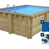 Piscine bois rectangle " Caimans 120  " - 4.10 x 3.00 x 1.24  m + Bâche à bulles 180 µ - Bâche hiver 280 g/m²