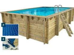 Piscine bois rectangle " Panama 130 "- 6.20 x 4.10 x 1.30 m + Bâche à bulles 180 µ - Bâche hiver 280 g/m² +
