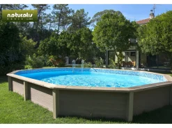 Piscine béton aspect bois en kit décagonale allongée " Naturalis 2 " - 6.36 x 4.74 x 1.28 m