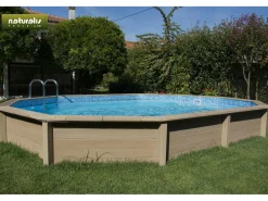 Piscine béton aspect bois en kit décagonale allongée " Naturalis 3 " - 7,77 X 4,74 X 1,28 m