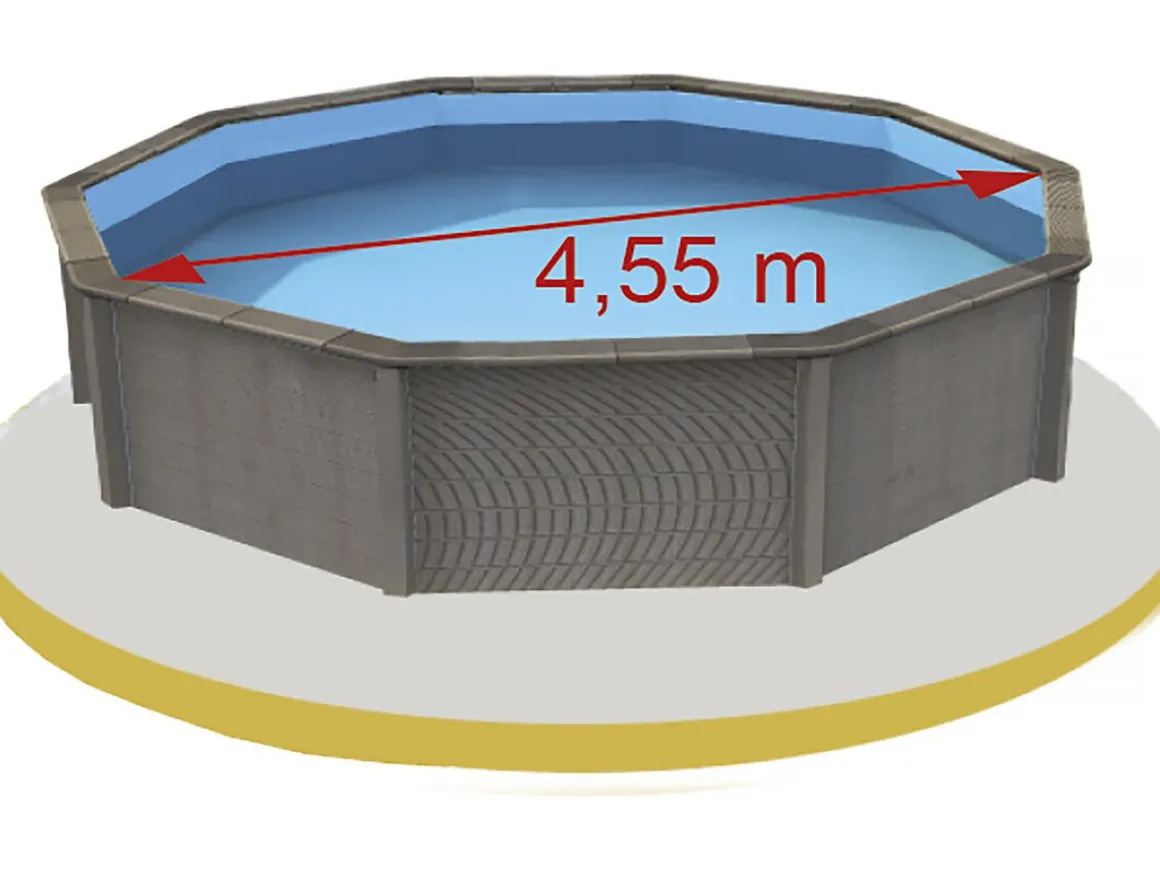 Piscine béton aspect bois en kit décagonale - 4.95 x 1.40 m