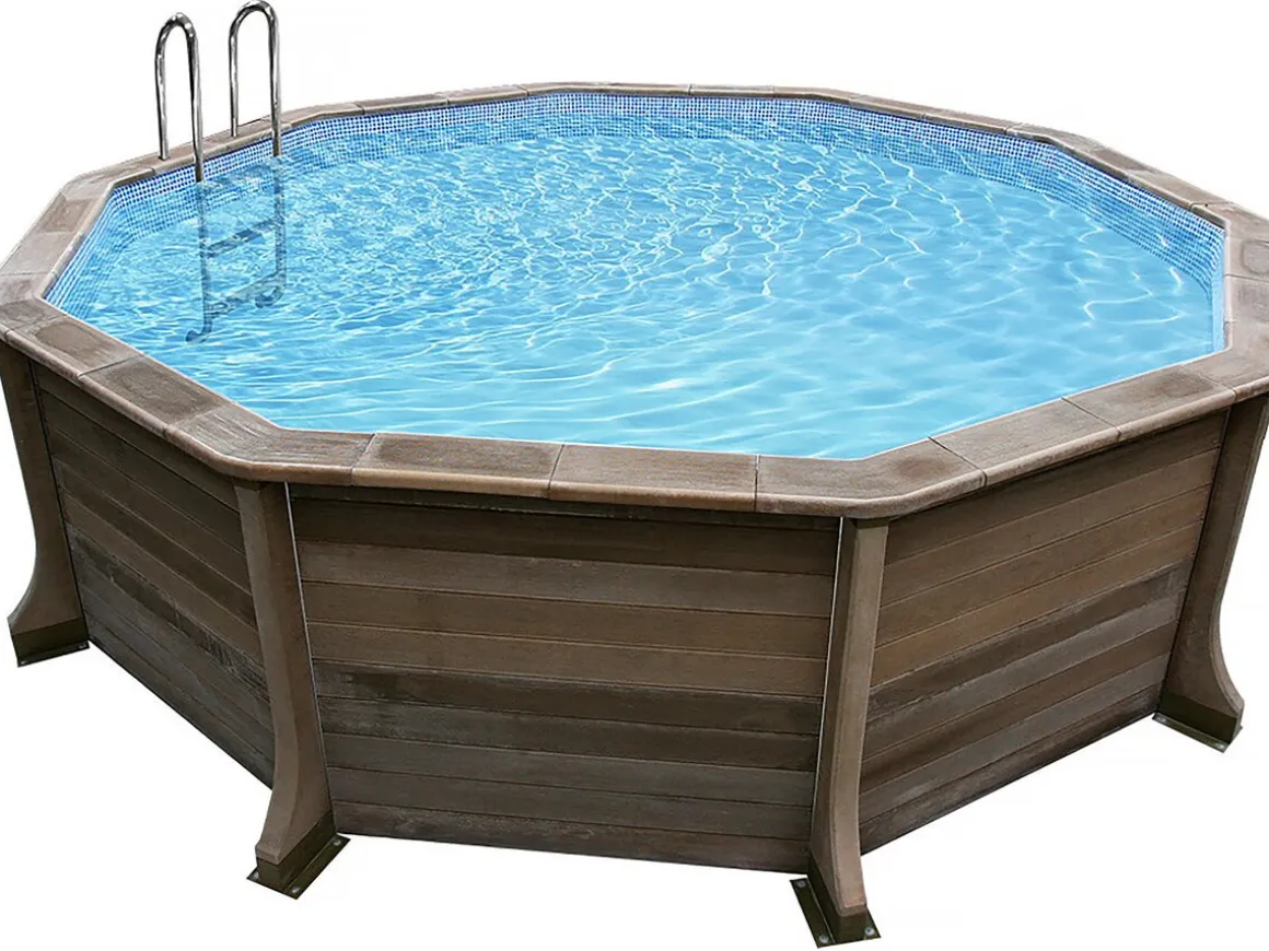Piscine béton aspect bois en kit décagonale - 4.95 x 1.40 m