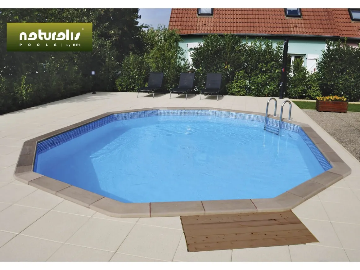 Piscine béton aspect bois en kit décagonale - 4.95 x 1.40 m